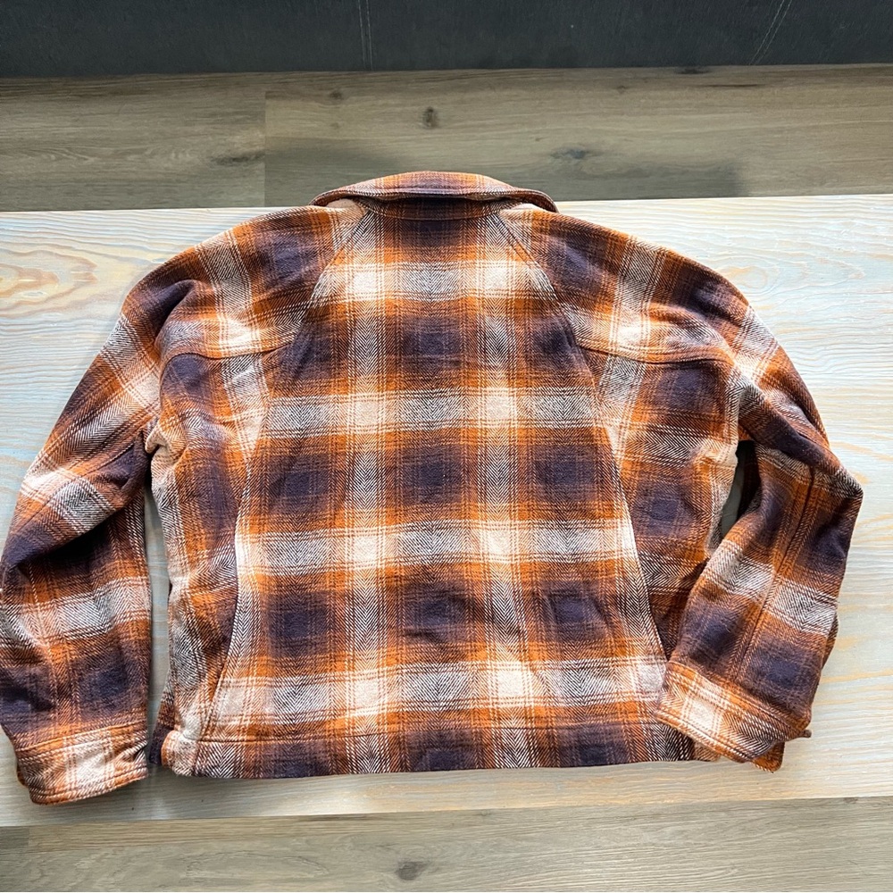 Madewell Flannel Crop Shirt-Jacket in Plaid -Size Small -Orange, Brown - Picture 7 of 7